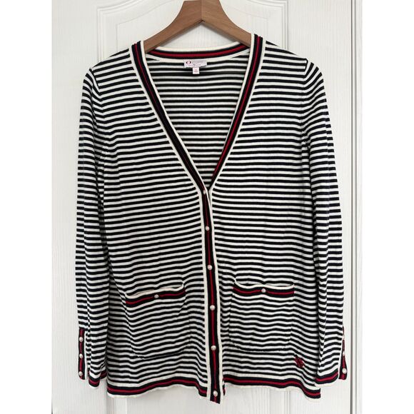 The Oprah Magazine Collection for Talbots Cardigan Sweater Navy Stripe Women's S - Picture 1 of 10
